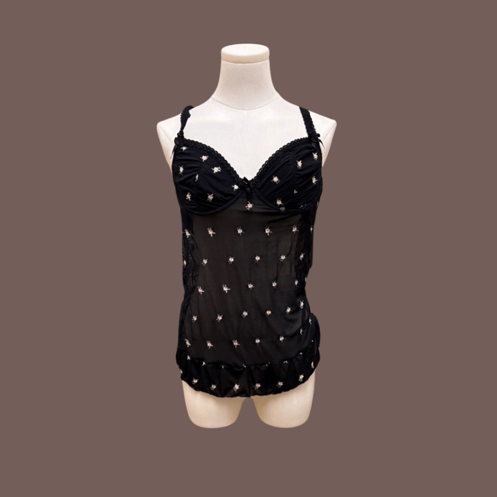 Ava Rose Bustier Top | Sheer Black Lace | Size XL | Vintage